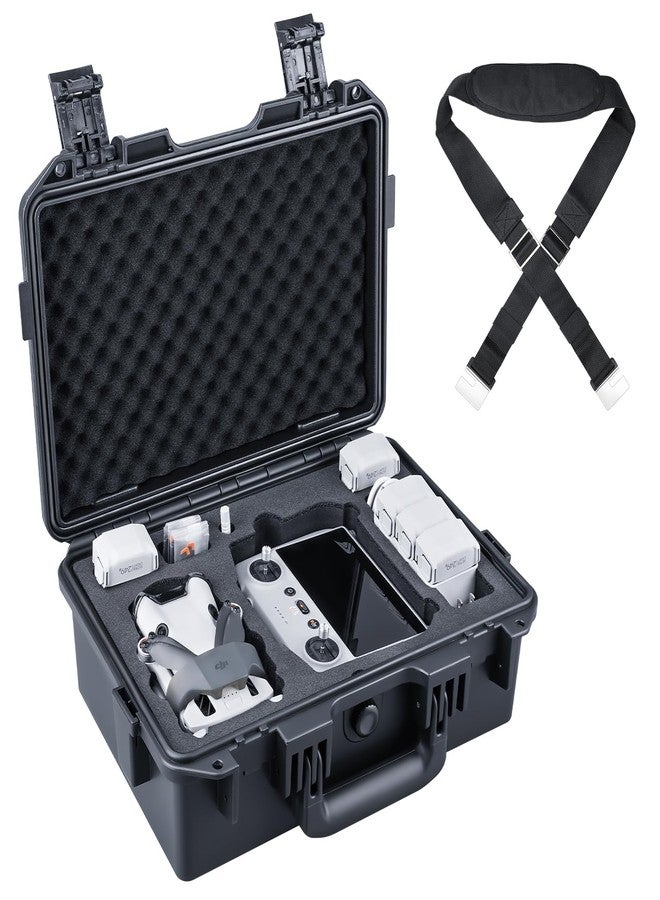 Lykus Titan MM410 Waterproof Hard Case for DJI Mini 4 Pro/Mini 3/Pro and RC2/RC/RC-N2/N1, Black with Shoulder Strap, Support 7 batteries and RC lanyard [CASE ONLY] - Image 1